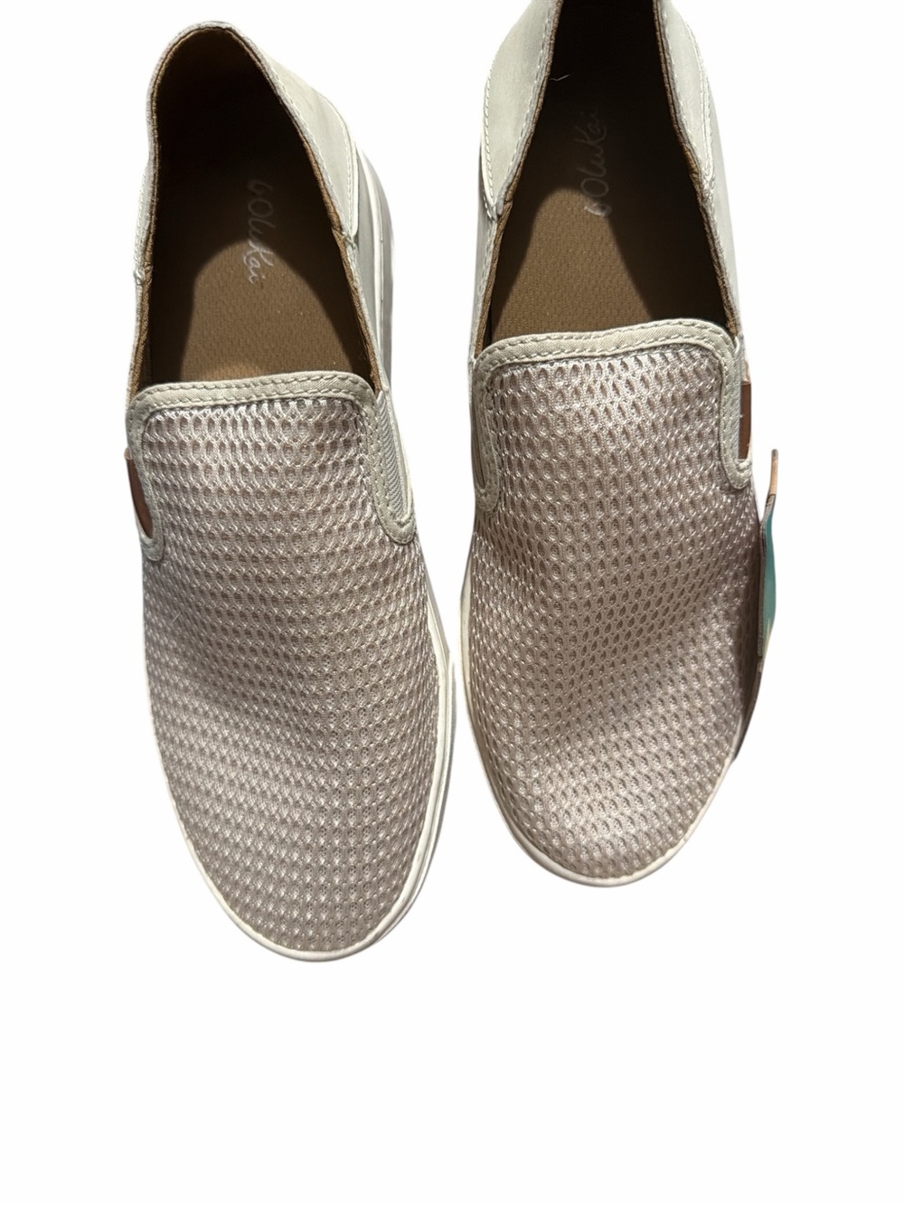 OluKai Women's Slip-On Shoe in Light Beige and Tan